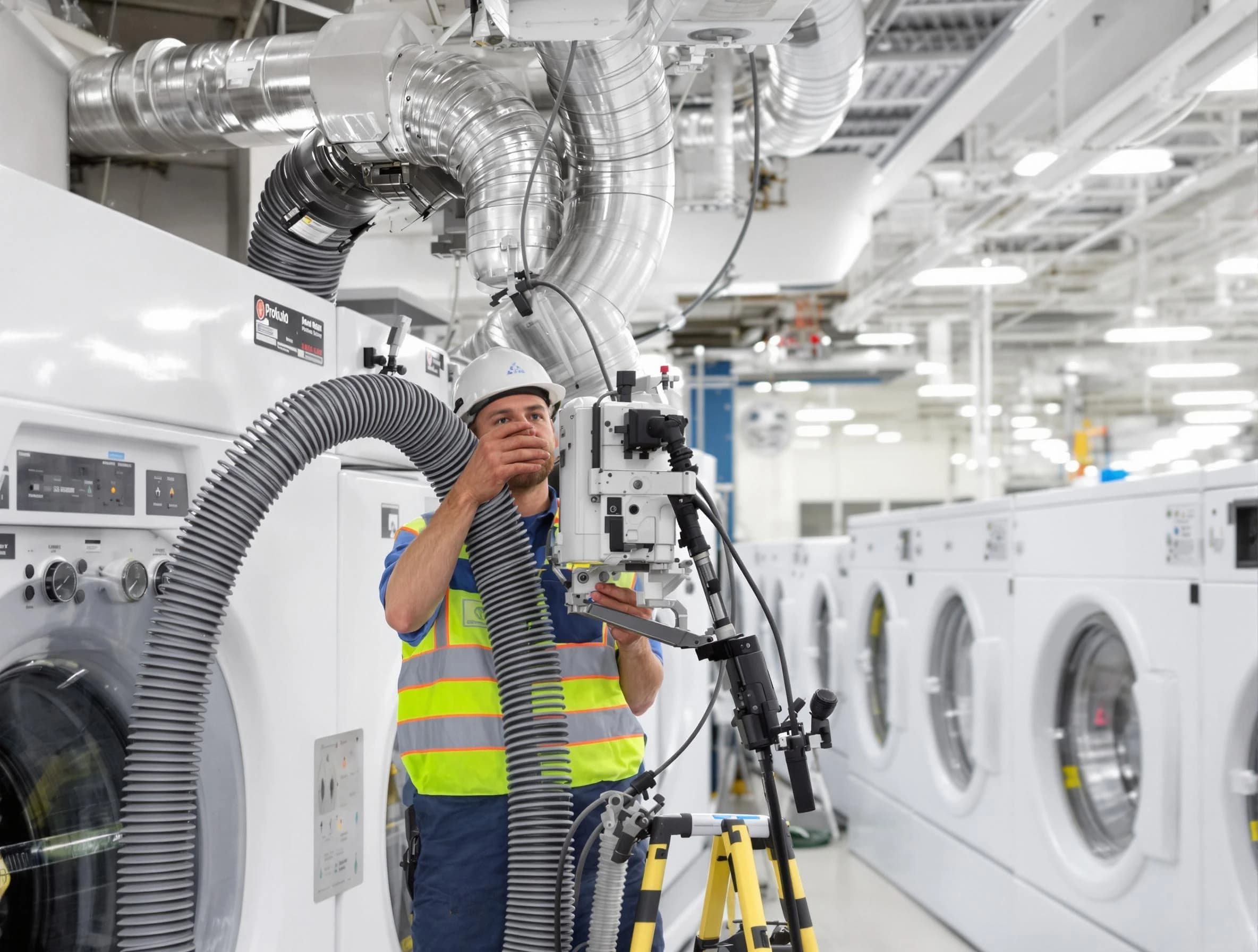 Greensburg Dryer Vent Cleaning team performing commercial-grade dryer vent cleaning at a business facility in Greensburg